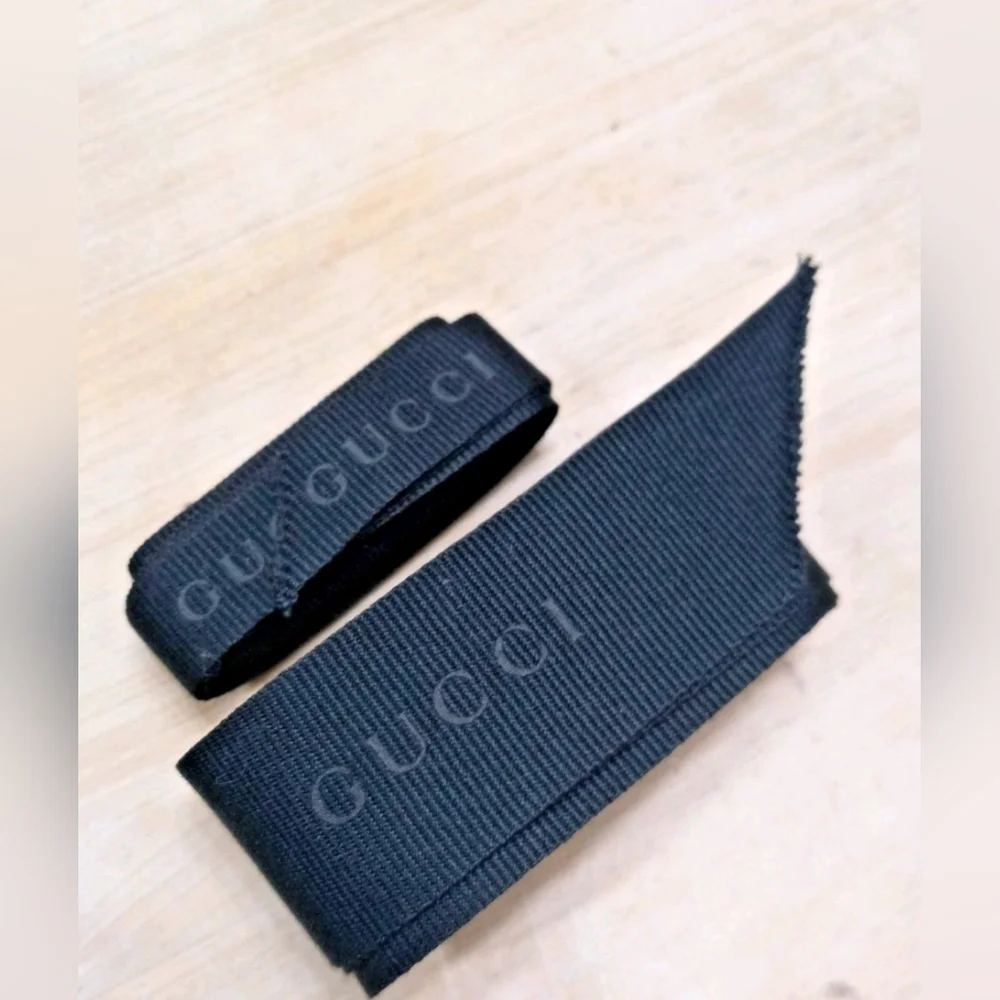 Authentic GUCCI Black Logo Ribbon Set 3.75yds – Very Rare 2 Sizes Couture Trim - Picture 2 of 3